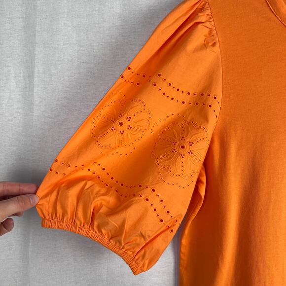 NEW J. Crew Top Puff Sleeve Eyelet Orange Resort Beachy Vacation Cruise Summer - Picture 3 of 6